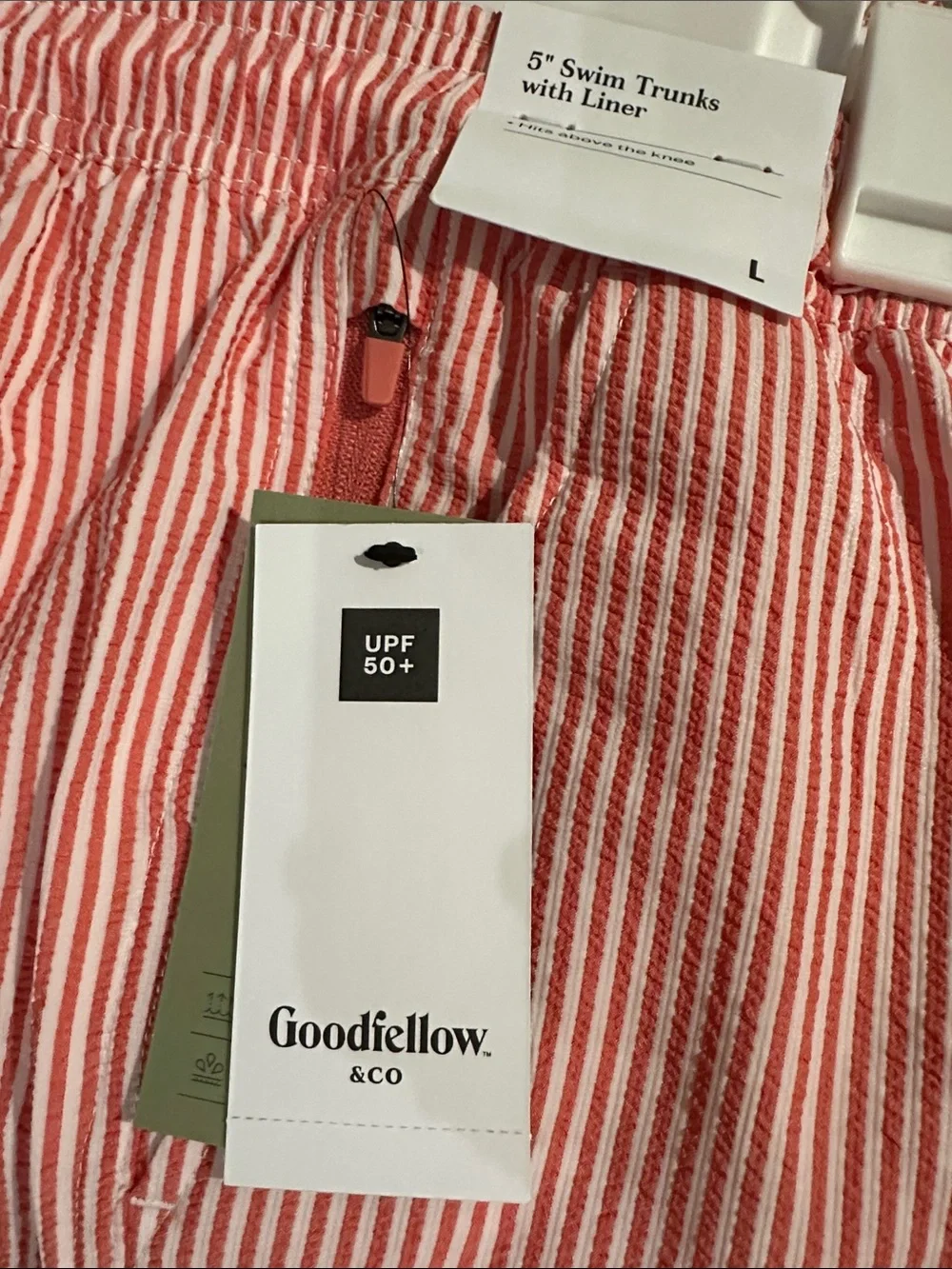 Goodfellow & Co Coral Seersucker Stripe Swim Trunks Boxer Brief liner